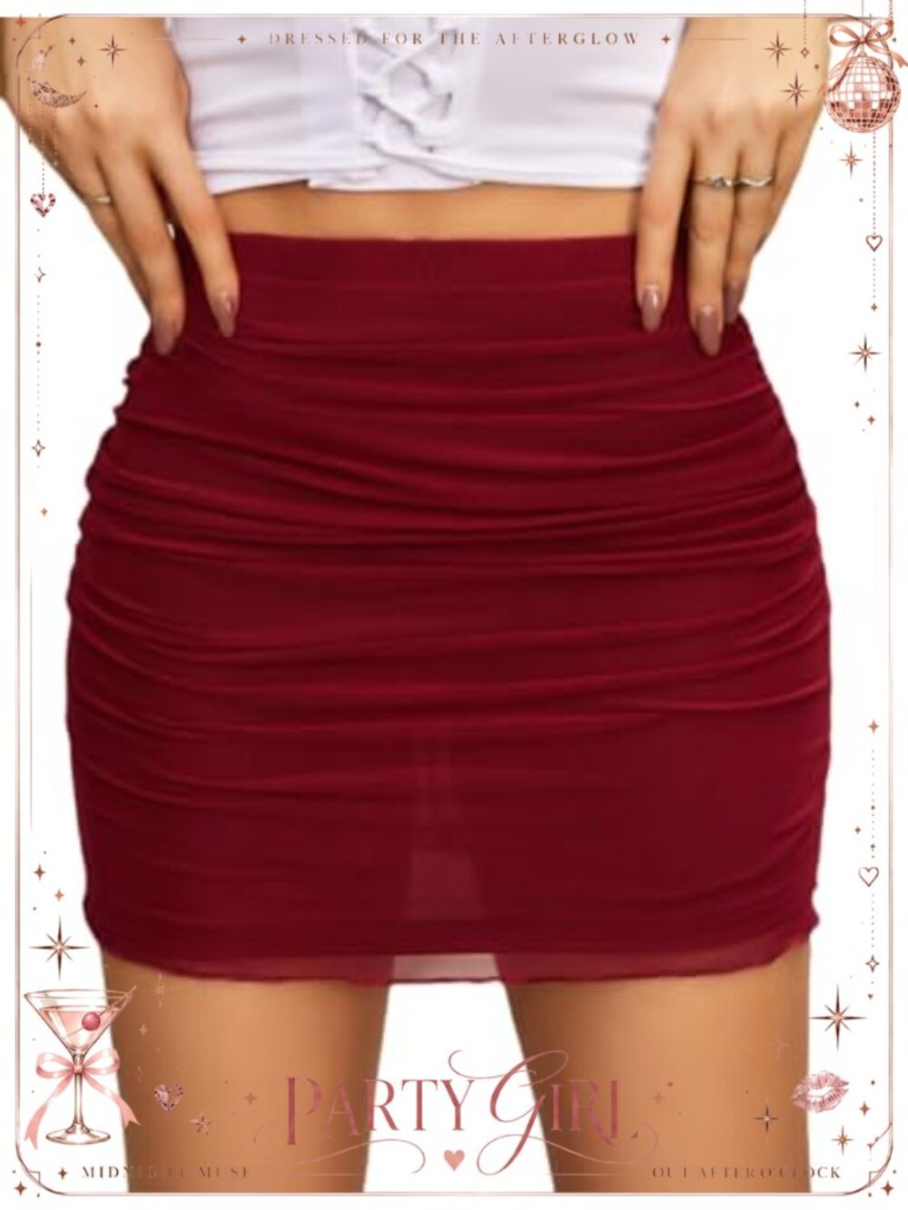 Ruched Bodycon Double Layer Mini Skirt Lettuce Trim